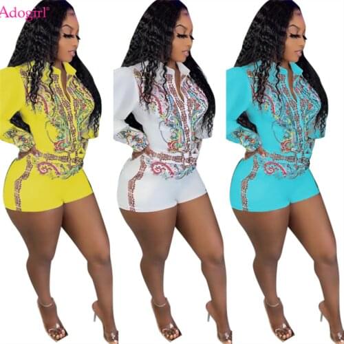 Adogirl Paisley Print Shirt Jumpsuit with Belt 2021 Autumn Women Turn Down Collar Long Sleeve Pockets Shorts Playsuit Overall