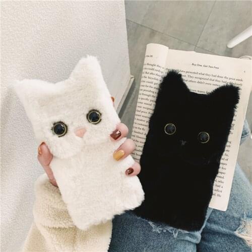 Women fashion Fluffy Cute kitty Fur silicone cover For Huawei Y5p Case Cat Plush houses case For Huawei Honor 9S Phone Cover