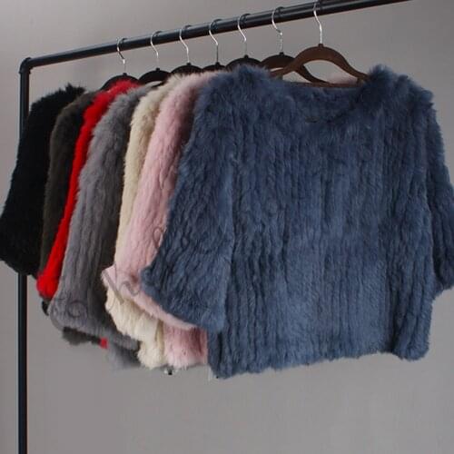 ETHEL ANDERSON Womens Knitted Real Rabbit Fur Jacket Coat Fashion Pullover Outwear Waist Length Sweater Beauty New Arriving