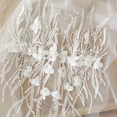 1 Pair 3D Flower Hand Beaded Dress Bodice Panel, Beautiful Lace Embroidered Applique, Wedding Dress, Bridal Veil