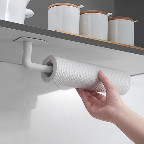 1pcs Punch-free Kitchen Paper Towel Holder Self-adhesive Accessories Multifunction Hanger Storage Rack for Bathroom Toilet