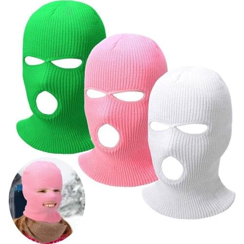 1Pc 3 Hole Knitted Full Face Cover Adult Balaclava Cycling Ski Face Cap Thermal Knitted Mask Head Wrap for Men Women