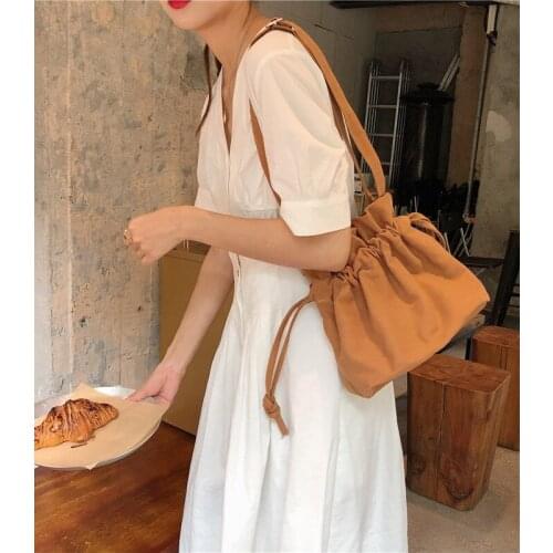 2020 New simple fashion Bucket Bags black solid Handbag string Casual canvas Shoulder Messenger Bags Ladies Purse Sac A Main