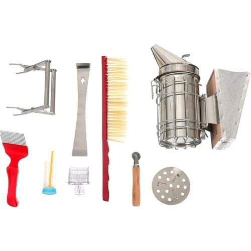 Stainless Steel Beekeeping Bee Hive Smoker Kit Heat Shield Protection Scraper Equipment Tools Set Apiculture Accessories 8 In 1