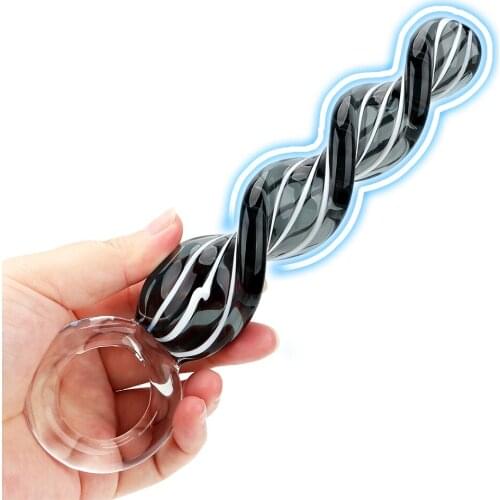 Femme Glass Dildo Crystal Penis Butt Plug Spiral Anal Plug Vaginal Stimulation Prostate Massager Anal Sex Toys for Women Men