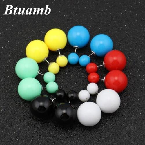 Btuamb Simple Style Double Sides Big Beads Ball Earring Candy Color Double Pearl Stud Earrings for Women Jewelry Bijuterias