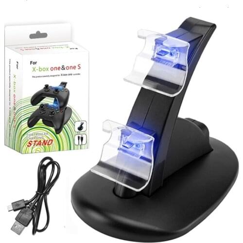 BUKIM LED Dual USB Charge Dock Stand Double Handle Charger For XBOX ONE With Retail box