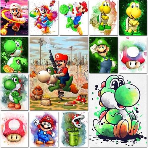 5d full square diamond painting Cross stitch Cartoon tortoise mushroom color flower Mosaic home decor Paintings embroidery anime