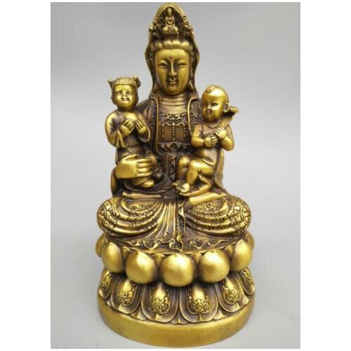 Exquisite Buddhism carving pure brass Guanyin bodhisattva hug baby Buddha statue