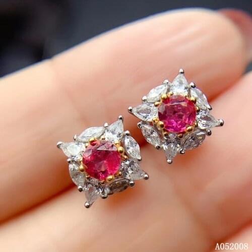 KJJEAXCMY fine jewelry 925 sterling silver inlaid natural pink topaz ear studs luxury ladies earrings support testing