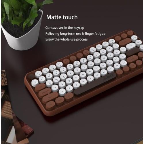 AJAZZ New 308I Chocolat Retro Typewrite Round Keys 84 Keys Matte Touch Wireless BT Keyboard for Win/iOS/Android with Multi Color
