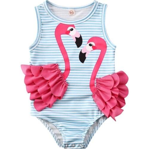 1-4 Years Kid Baby Girls Swimsuits Flamingo Striped Swimwear For Girls Summer One Piece Swimsuit Girls Beach Bathing Suit