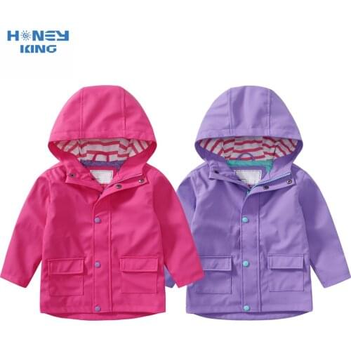 HONEYKING Baby Jackets for Boys Solid PU Leather Hooded Rainwear Children Rain Coats Kids Waterproof Rain Outerwear