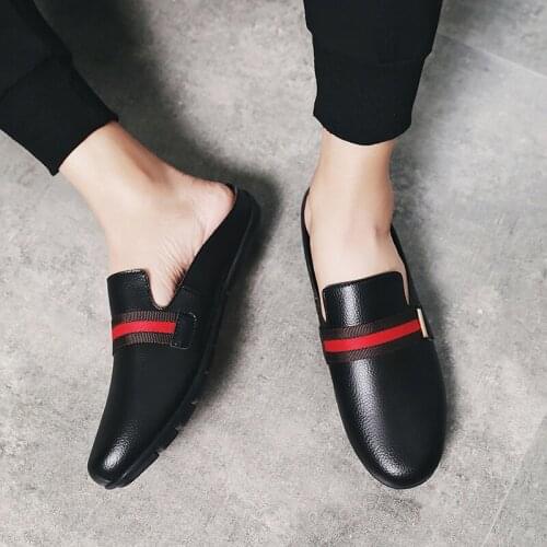 2021 Summer Man Half slippers Breathable Men Loafers Flats Shoes White Half Drag Mens Drive Shoes Luxury Brand Men Casual Shoes