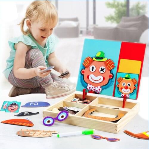 Magnetic 3D Puzzle Montessori Educational Wooden Toys Tangram Jigsaw Shapes Puzzle Box Magnetic Stickers DIY Toys for Children