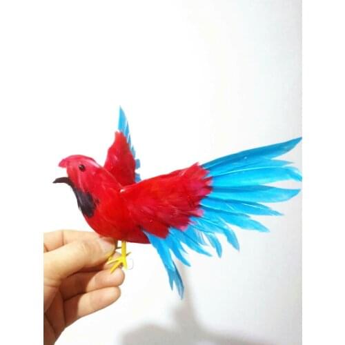 Cute simulation wings parrot model toy foam&feathers red&blue bird doll gift about 20x28cm 2876