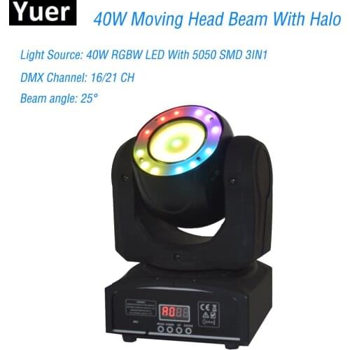 Mini LED 40W Moving Head Spot Beam Stage Lamps Effect Lighting RGBW with LED Ring DMX512 For Stage Light KTV DJ Disco Bar RGB