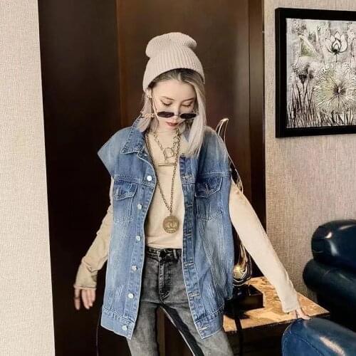 Fashion Women Denim Vest 2021 Spring Autumn New Loose Casual Knit Patchwork Waistcoat Big Size Sleeveless Outerwear Female Top