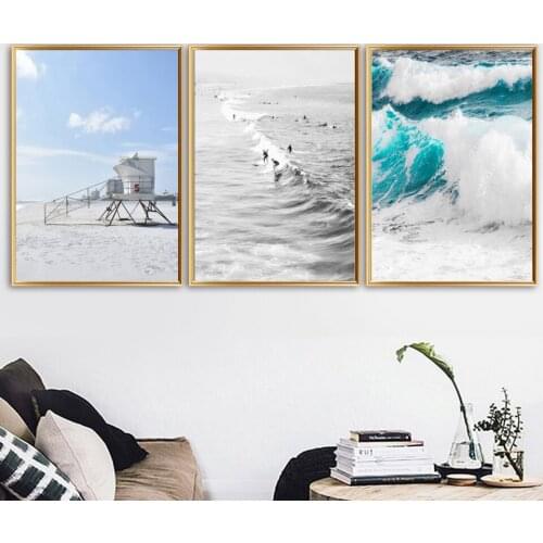 Sea Landscape Poster Nordic Canvas Modern Painting Minimalist Print Surfing Wall Art Picture Home Decor Living Room Bedroom