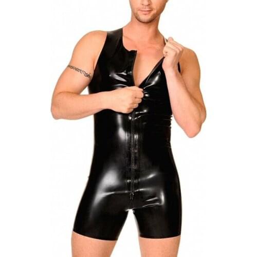 Two ways front zippers design tights mens black tanks latex bodysuit made of 100% natural latex materials