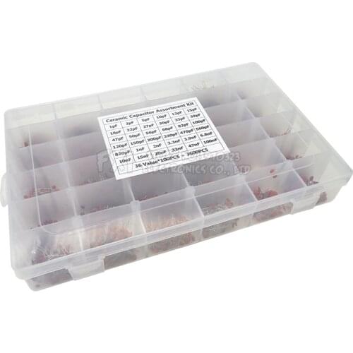 3600PCS/lot 1PF-100nF Ceramic Capacitor Assortment Kit 10PF 22PF 33PF 47PF 100PF 330PF 470PF 1NF 10NF 47NF 50V Capacitors set