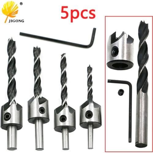 5pcs/lot Countersink Drill Bit Drill Press Set Reamer Woodworking 5 Flute Chamfer 3mm 4mm 5mm 6mm Carpentry drill + 1pc Wrench