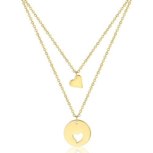 New Simple Double Layer Chain Choker Necklace Gold/silver Color Female Titanium Steel Clavicle Pendant Peach Heart Jewelry Gift