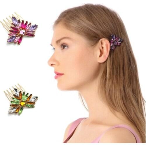 2021 Rushed Bride Coroa Coroa De Noiva Europe And The Exaggerated Color Gem Flower Five New Comb Teeth Gear Combs