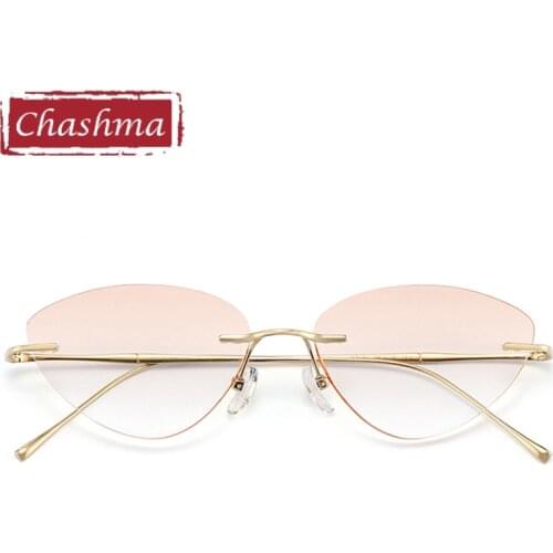 Women Cat Eye Pure Titanium Prescription Lenses Men Rimless Optical Light Weight Frames Anti Blue Ray Glasses Frame