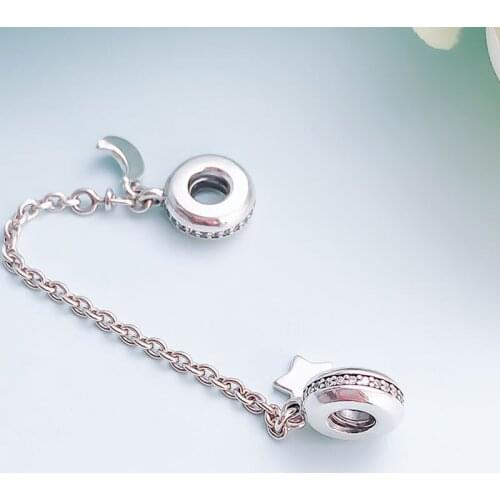 Original 925 Sterling Silver New Star Moon Star River Safety Chain Fit Pandora Women Bracelet & Necklace Diy Jewelry