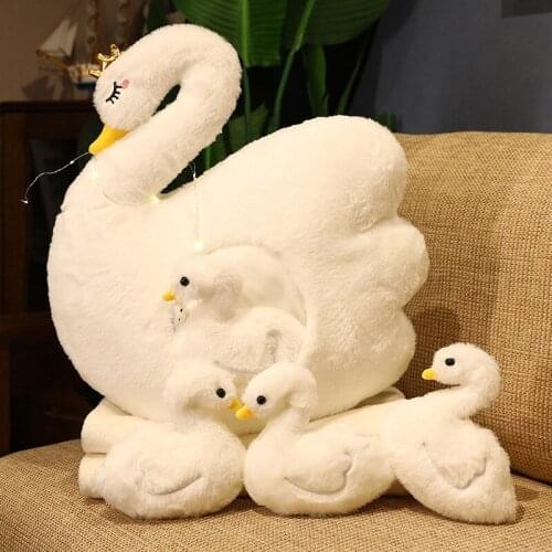 Dreamful Swan Plush Doll Stuffed Mom & Baby Swan Plush Toys Animal Pillow Kawaii Baby Cartoon Swan Home Decor Pillow