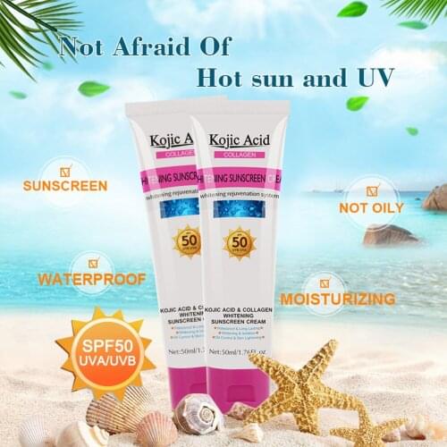 SPF 50++ Sunscreen Cream Waterproof Oil Control 4h Sun Protection Kojic acid collagen Sunscreen Sunblock Face Skin Care 50g