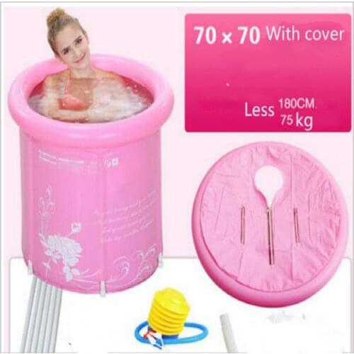 Thick Foldable PVC Bathtub Inflatable Swimming Tub for Children and Adult With Lid Pink/Blue Eco-friendly Bathtub