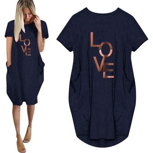 Geometry LOVE 90s Graphic Print Women Summer Short Sleeve Dress With Pocket Ladies Fashion O Neck Tops Female T Shirt Dress