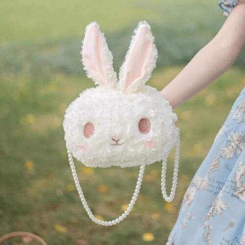 Japanese Sweet Lolita Shoulder Bags For Girls Cosplay Plush Doll Rabbit Ears Pearl Messenger Bag JK Small Toy Phone Coin Bag