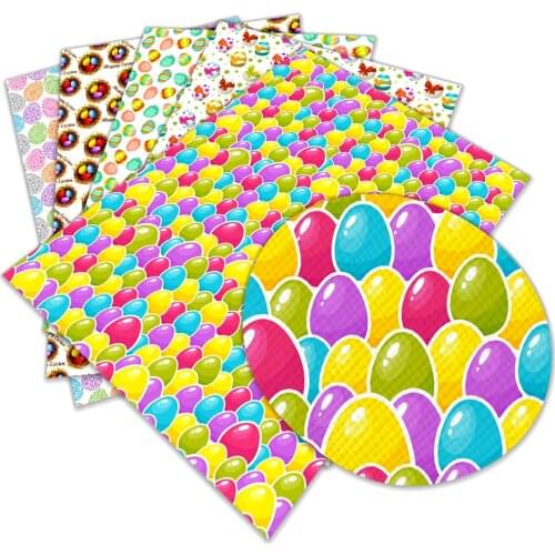 New Easter Day Egg Rabbit Cartoon Printed Faux Leather A4 22x30cm for DIY Holiday Decoration Accessory Crafts Material
