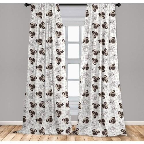 Dog Curtain Pug Portraits Traces Paw Print Canine PetMammal Animal Lightweight Window Treatment Living Room Bedroom Decor