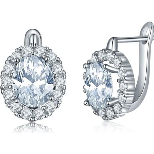 ZHOUYANG Hoop Earrings For Women Retro Vintage Oval Zircon White Gold Color Earring Wholesale Jewelry Gift for Girlfriend KBE018