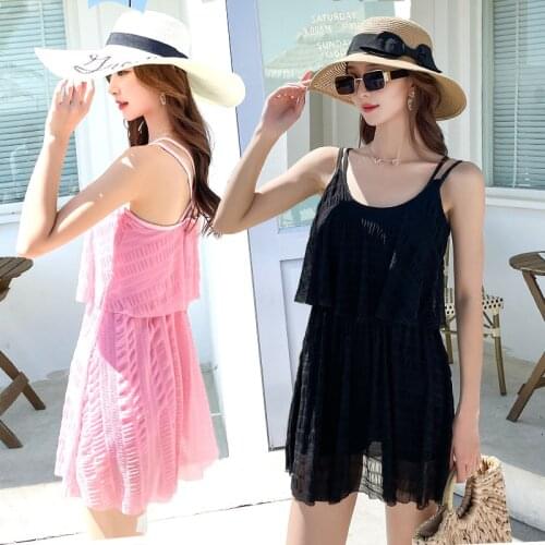 2021 New Korean Style Women Swimwear One Piece Swimsuit Solid Bikinis Swimsuit Beachwear Bathing Suit Swimskirt