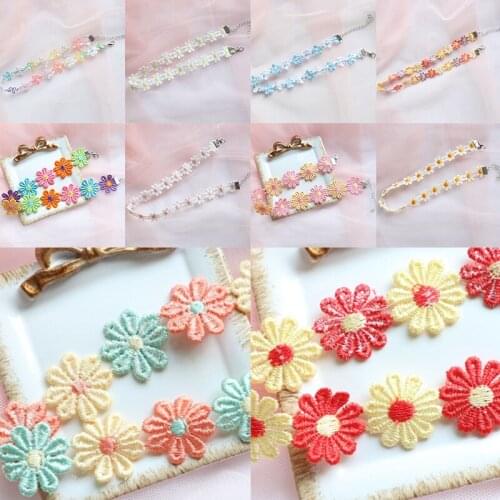 Women Summer Choker Embroidery Flower Cloth Fabric Art Silver Necklace Boho Fashion Plated Alloy Collars Girls Romantic Jewelry