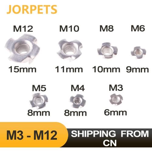 5/10/20/50PCS M3 M4 M5 M6 M8 M10 M12 Four Claws Nut Speaker Nut T-nut Blind Pronged Insert Tee Nut for Wood Furniture Hardware