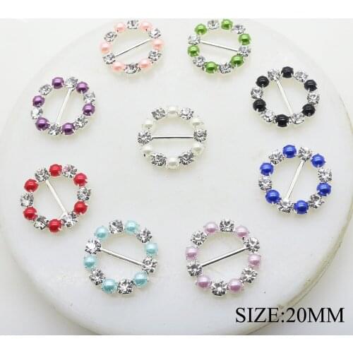 10pcs/Lot 20MM Crystal Silver Pearl Hooks Round Rhinestone Buckles for Wedding Dress Invitation Cards Decor DIY Hair Accessories