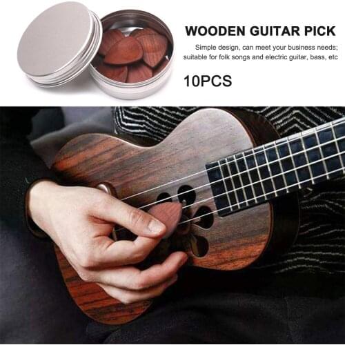 10pcs Guitar Picks Plectrum Solid Wood Guitar Fingerpicks Storage Box Holder Stringed Musical Instrument Guitarra Part Accessory
