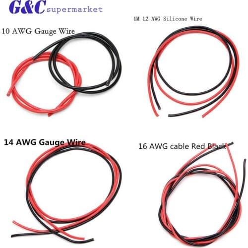 2M Black/Red Two Wires 10/12 /14/16AWG 10 Feet Gauge Silicone Wire Flexible Stranded Copper Electrical Cables For RC