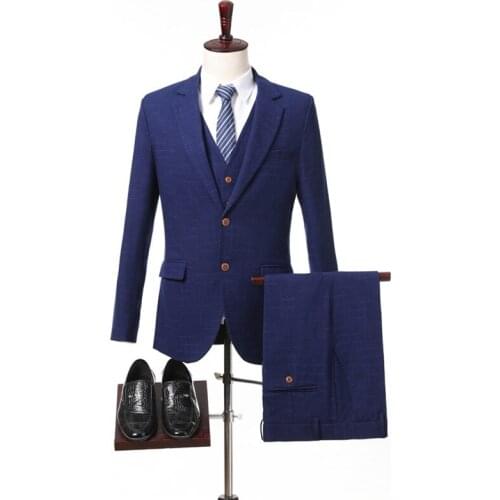 Men Suit Slim Fits Plaid Formal Casual Business Office Work Daily Life Wedding Groom Banquet Single Breasted 2 Buttons 3 Pieces