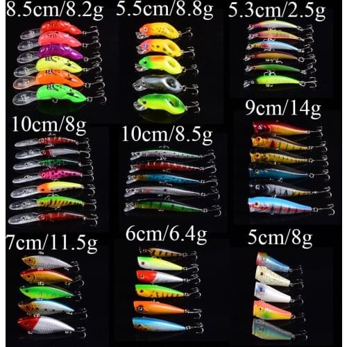 51pcs Mixed 9 Different Models Minnow Fishing Lures Set Hard Baits Artificial Lifelike Bass Crankbait Fishing Tackle Wholesale