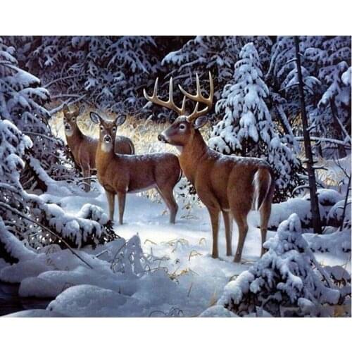 Diamond embroidery 5d diy full square diamond painting cross stitch Elk in the snow Scenery mosaic pattern wall sticker gift