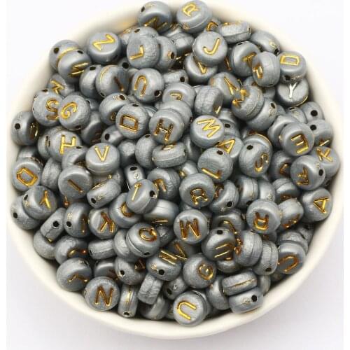 7mm Mixed Gray Gold Letter Acrylic Beads Round Alphabet Loose Spacer Beads For Jewelry Making DIY Crafts Scrapbooking Decoration