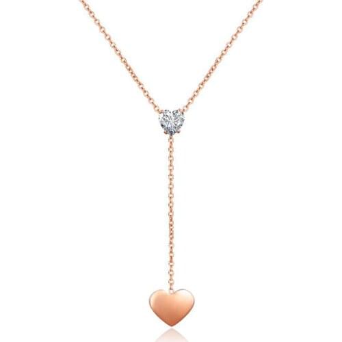 Stainless Steel Rose Gold Zircon Stone Heart Minimalist Clavicle Chain Link Necklace Women Best Gift For Him