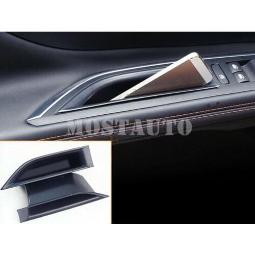 Black Front Door Storage Organizer Holder Boxes For Peugeot 3008 / 3008 GT 5008 2017-2019 2pcs Car Accessories Interior Car Trim